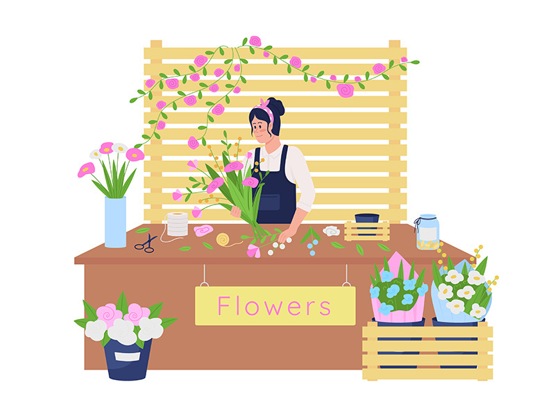 Flower workshop 2D vector web banner, poster