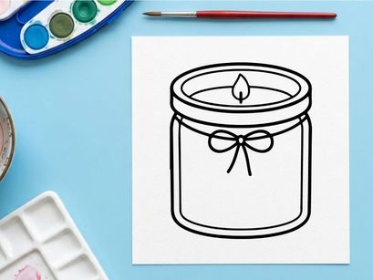 Scented candle line art icon. Minimalist vector illustration of a glass jar candle.