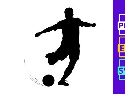 Silhouette of a soccer player kicking a ball in motion