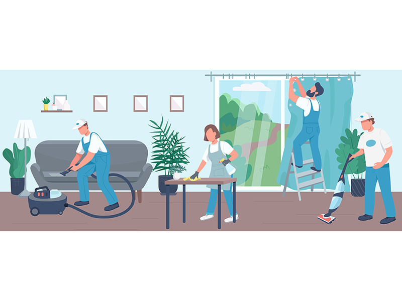 Home cleaning flat color vector illustration