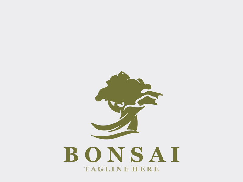 Bonsai Tree Logo Design template. vintage  illustration of aesthetic bonsai plants culture