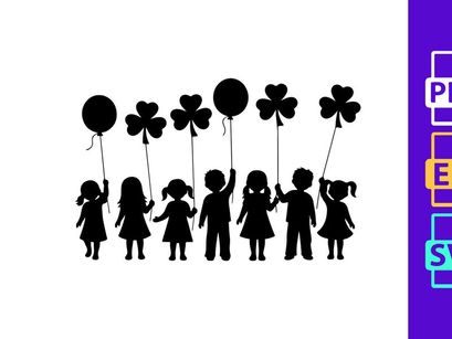 Family holding balloons celebration silhouette vector illustration