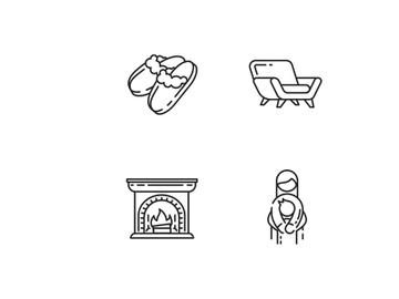 Cozyness mood linear icons set preview picture