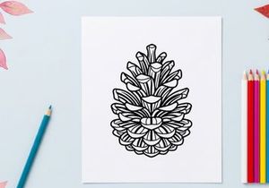 Decorative pine cone illustration for holiday design. Artistic botanical drawing for seasonal projects.