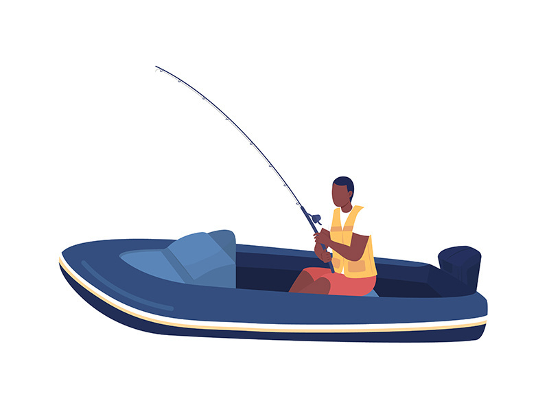 Man in boat fishing semi flat color vector character