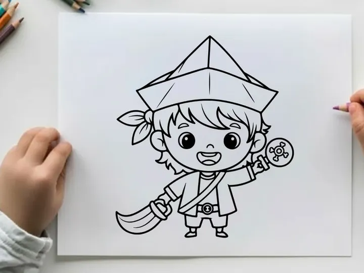 Cute samurai kid holding sword vector illustration