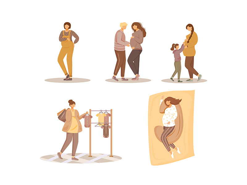 Pregnancy flat vector illustrations set