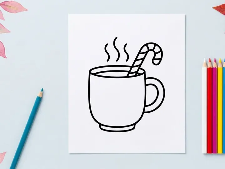 Steaming hot coffee cup with candy cane stirrer for festive holiday celebration