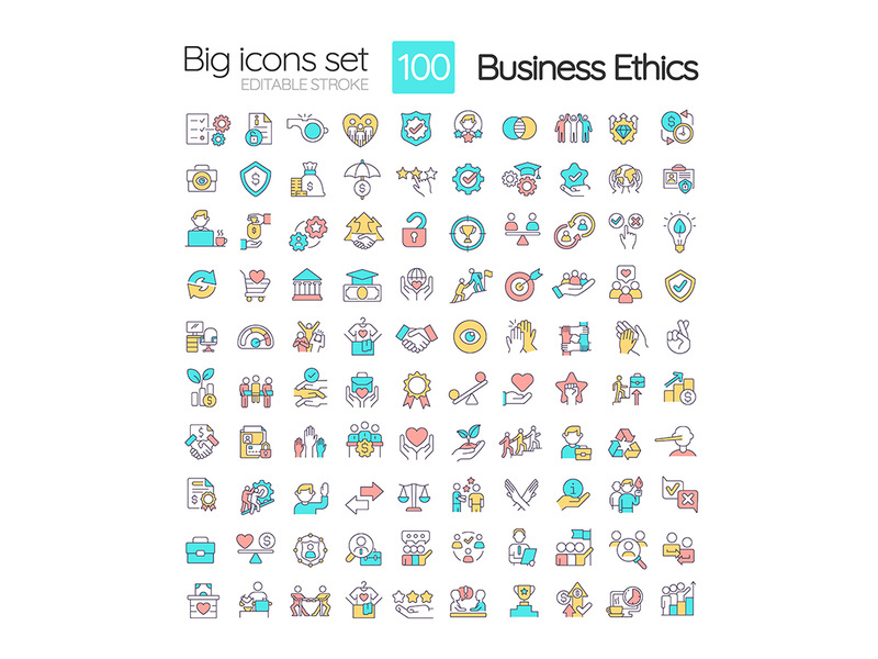 Business ethics RGB color icons set