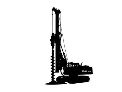 Silhouette of a large drilling machine with a long screw drill