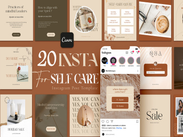 Instagram Posts For Self Care Coach template , Canva Insta Coach Template, preview picture