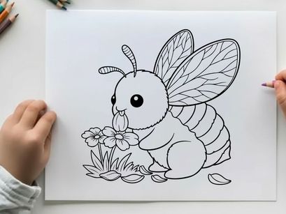 Cute bee holding flowers vector illustration flat design