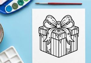 Kotak hadiah Natal buatan tangan dengan pita perak dan desain kertas pembungkus meriah