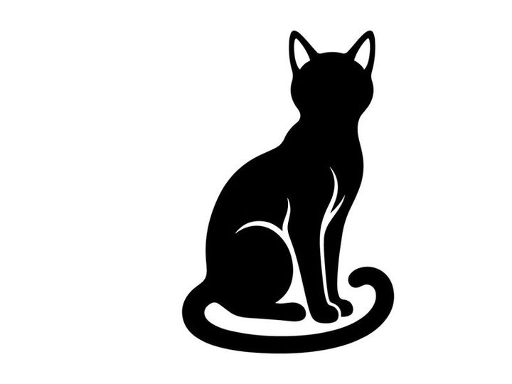 Silhouette einer sitzenden Katze mit spitzen Ohren und eingerolltem Schwanz