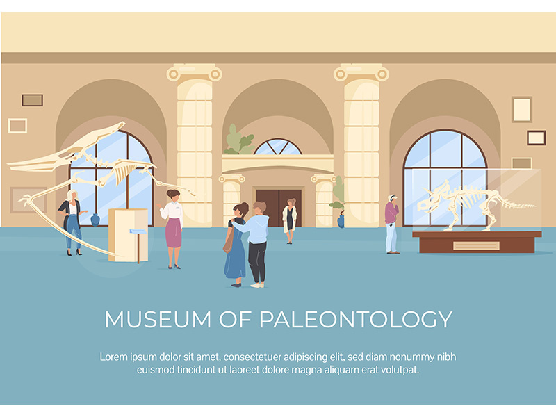 Museum of paleontology poster flat vector template