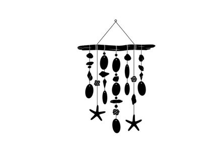 Silhouette of a seashell and starfish wind chime decoration