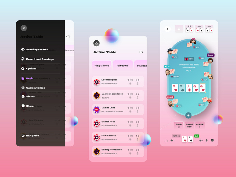 Online Poker Mobile App Design