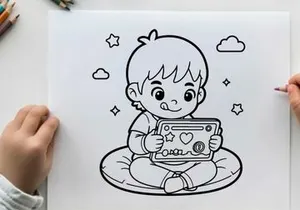 Cute baby reading tablet vector illustration flat design