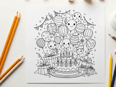 Happy birthday celebration with cake and balloons vector illustration