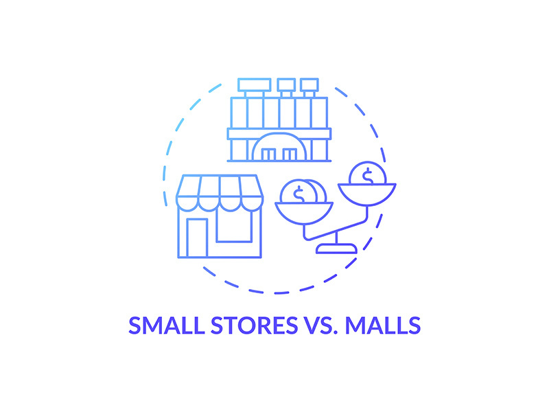 Small stores vs. malls concept icon