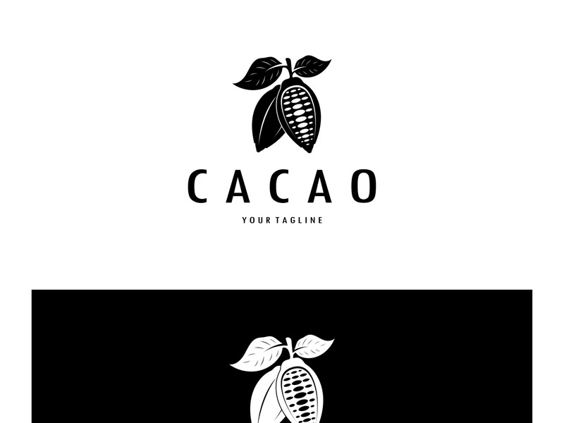 cocoa logo,cocoa bean,cocoa tree,cocoa branches and leaves,chocolate mix on white background,vintage,modern,simple,minimalist icon illustration template design vector