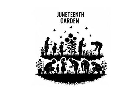 Juneteenth garden silhouette celebrating freedom and unity