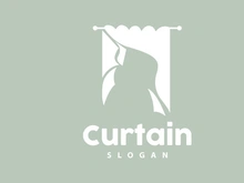 Curtain Logo, Home Interior Simple Design, Furniture Window Curtain Vector, Illustration Symbol Icon