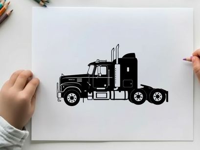 Silhouette of a semi truck tractor unit with sleeper cabin