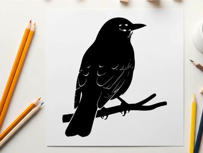 Silhouette of a bird perched on a branch in profile view