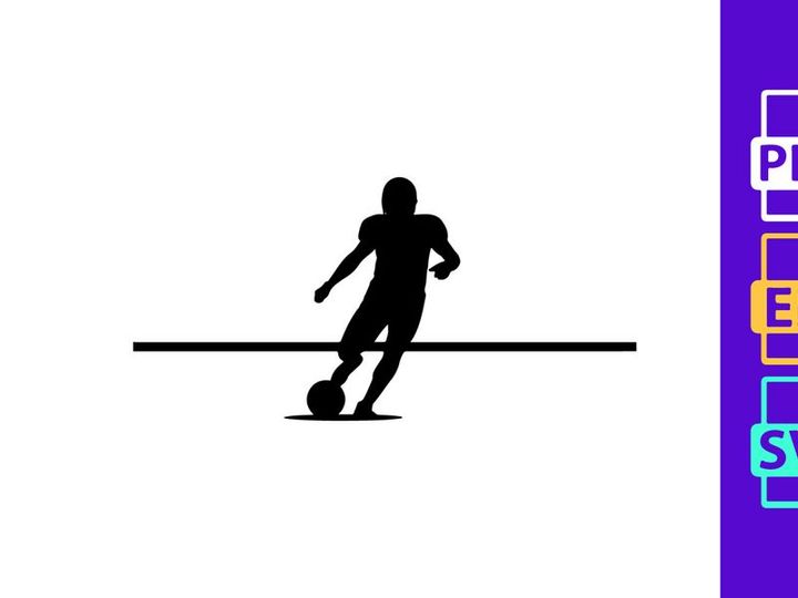 Silhouette of a soccer player kicking a ball in motion