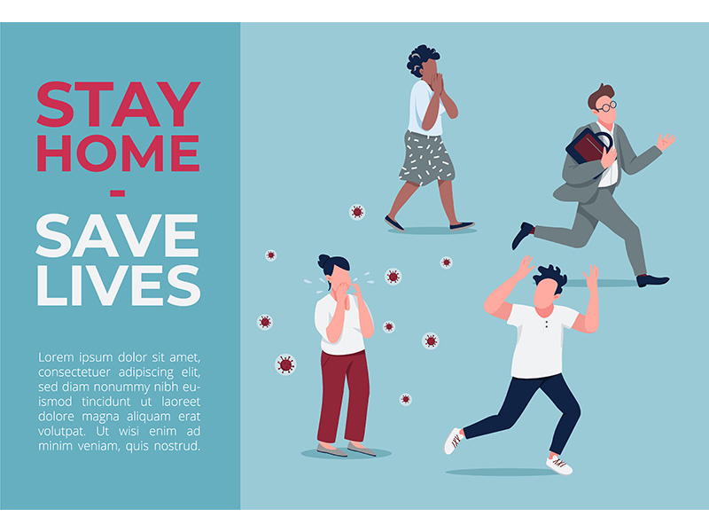 Stay home, save lives banner flat vector template
