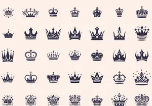 Royal Crown Silhouette, Retro King Crown Icons.