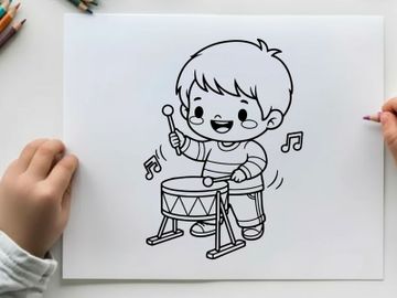 Cute child playing drums happy music vector illustration preview picture