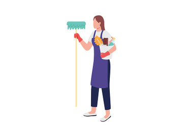 Female caucasian cleaner flat color vector faceless character preview picture