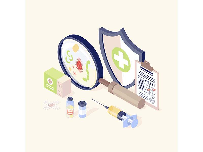 Vaccination equipment isometric color vector illustration