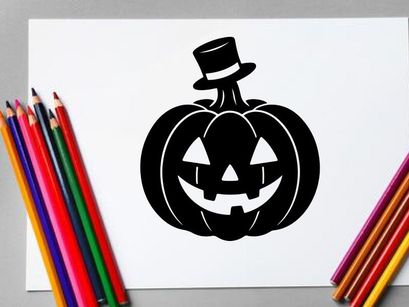 Halloween Pumpkin with Carving and Top Hat for Fall Decor
