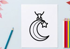 Crescent moon and star pendant necklace on chain. Minimalist celestial jewelry for gothic fashion and occult symbolism.