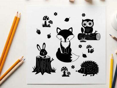 Whimsical forest creatures in silhouette form a magical scene