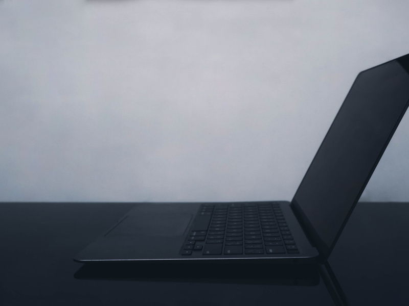 Laptop with blank screen closeup concept image