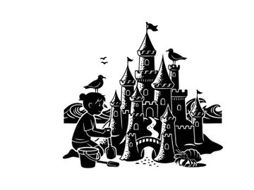 Silhouette of a child building a sandcastle silhouette preview picture