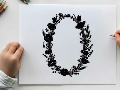 Silhouette floral wreath design with flowers and leaves