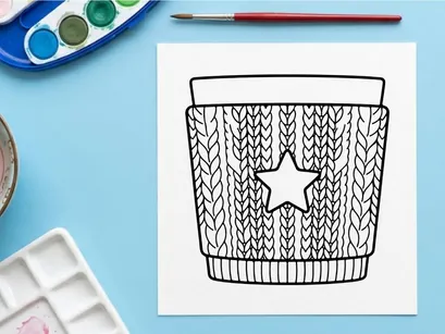 Manga de café navideña con estampado de estrellas, diseño de funda para bebidas de invierno dibujado a mano.