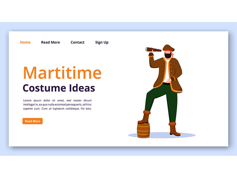 Maritime costume ideas landing page vector template
