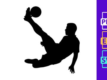 Silhouette of a soccer player performing an acrobatic kick preview picture