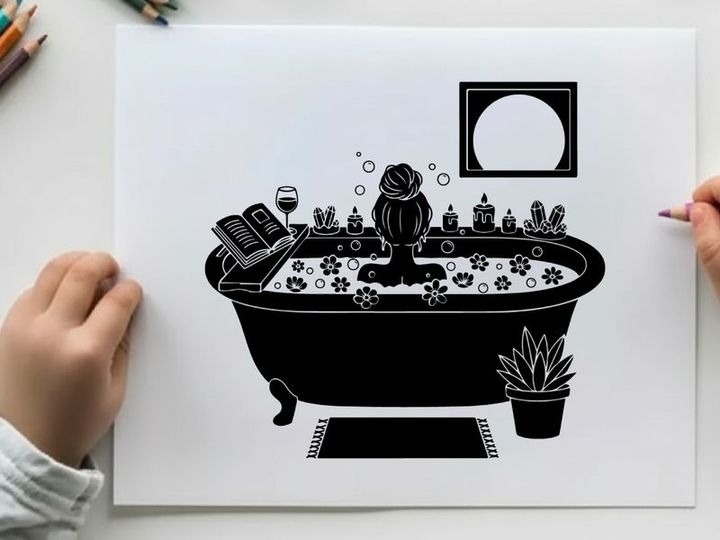 Silhouette of a woman relaxing in a bubble bath