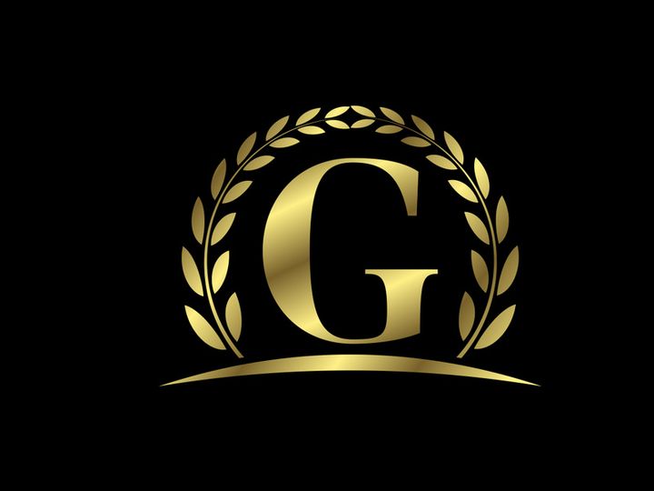 Golden letters with a golden laurel wreath. English alphabet, vector illustration