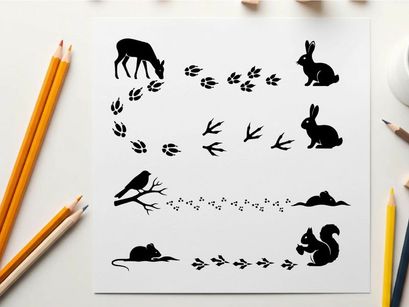 Forest creatures silhouette graphic featuring various animals