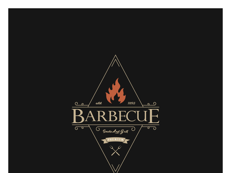 Simple Barbecue Vintage hot grill, with crossed flames and spatula. Logo for restaurant, badge, cafe and bar.vector