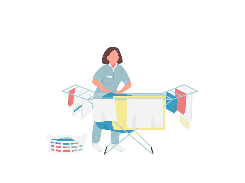 Laundry worker flat color vector faceless character