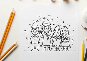 Children caroling Christmas joy flat design vector illustration